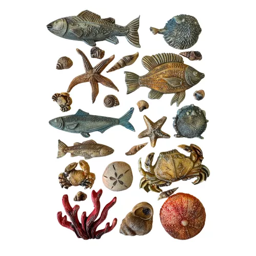 Szilikon öntőforma A5 – Csendes tenger: Kagylók és halak (1 db)