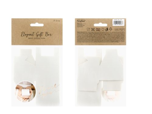 Köszönetajándék doboz "Thank you" fehér - rózsaarany 6x3.5x5.5cm (10 db)