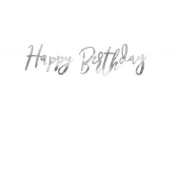 Banner Happy Birthday ezüst 16.5x62cm