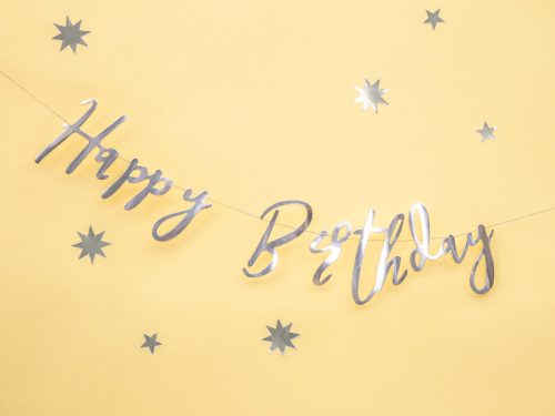 Banner Happy Birthday ezüst 16.5x62cm