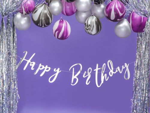 Banner Happy Birthday ezüst 16.5x62cm