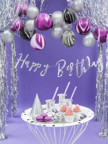 Banner Happy Birthday ezüst 16.5x62cm