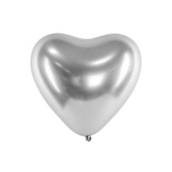 Fényes léggömb 30cm szív ezüst (50 db)
