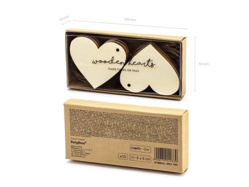 Fából készült helyezőkártyák – Szívek 6x5cm (10 db)