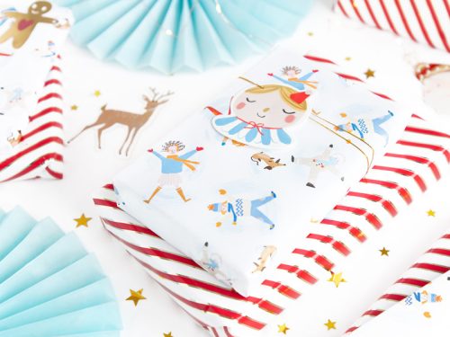 Csomagolópapír fehér - piros csíkos arany nyomattal 70x200cm