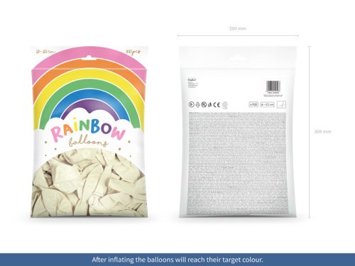 Szivárvány léggömb 23cm Metál fehér (100 db)