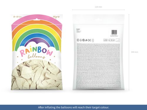 Szivárvány léggömb 30cm Metál fehér (100 db)