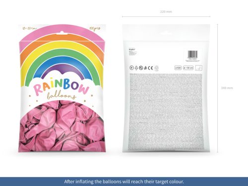 Szivárvány léggömb 30cm Metál rózsaszín (100 db)