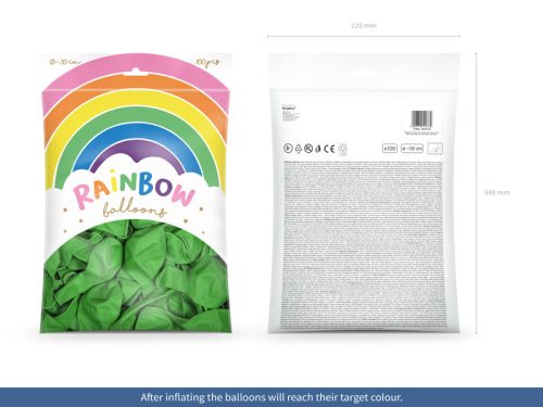 Szivárvány léggömb 30cm Metál világoszöld (100 db)