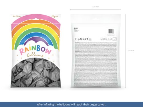 Szivárvány léggömb 30cm Metál ezüst (100 db)