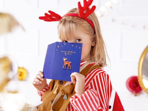 Karácsonyi üdvözlőlap Szarvas kitűzővel