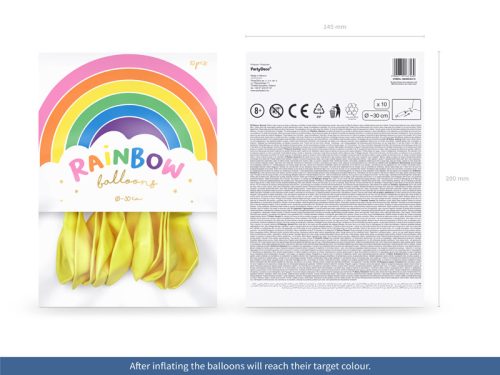 Szivárvány léggömb 30cm Metál sárga (10 db)