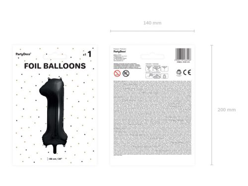 Szám fólia lufi ''1'' 86cm fekete