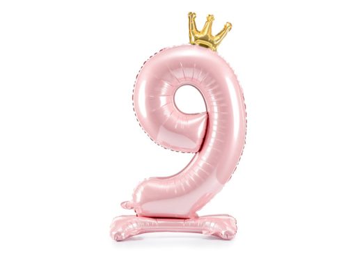 Álló szám fólia lufi ''9''  84cm rózsaszín