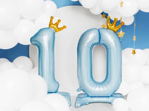 Álló szám fólia lufi ''0''  84cm égszínkék