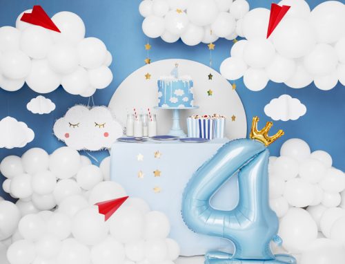 Álló szám fólia lufi ''4''  84cm égszínkék