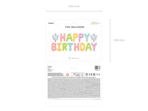 Fólia lufi "Happy Birthday" 395x35cm vegyes színek