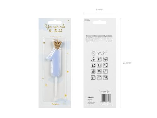 Szülinapi számgyertya koronával "1" világoskék