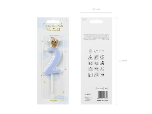 Szülinapi számgyertya koronával "2" világoskék