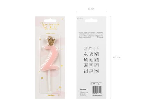 Szülinapi számgyertya koronával "2" rózsaszín