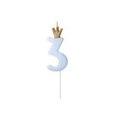   Szülinapi számgyertya koronával "3" világoskék