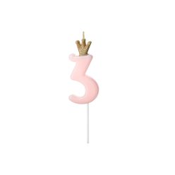 Szülinapi számgyertya koronával "3" rózsaszín