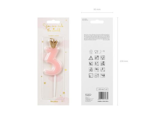 Szülinapi számgyertya koronával "3" rózsaszín