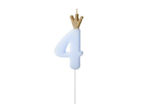 Szülinapi számgyertya koronával "4" világoskék