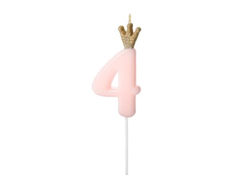 Szülinapi számgyertya koronával "4" rózsaszín
