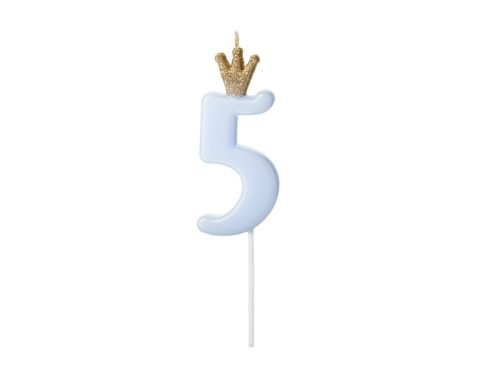 Szülinapi számgyertya koronával "5" világoskék