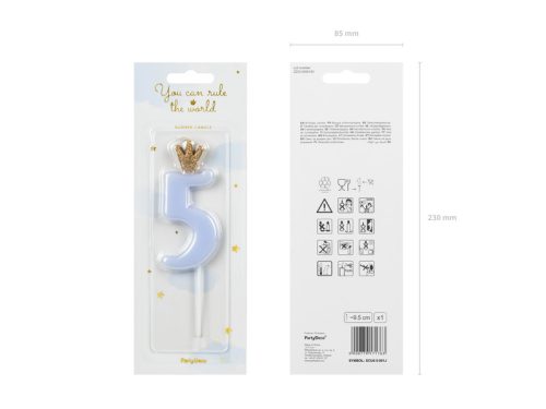 Szülinapi számgyertya koronával "5" világoskék
