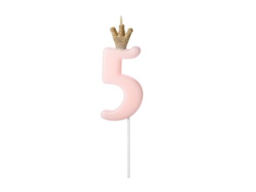 Szülinapi számgyertya koronával "5" rózsaszín