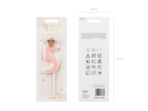 Szülinapi számgyertya koronával "5" rózsaszín