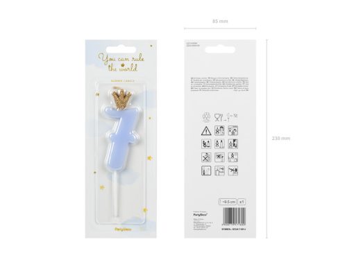 Szülinapi számgyertya koronával "7" világoskék