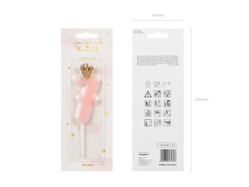 Szülinapi számgyertya koronával "7" rózsaszín