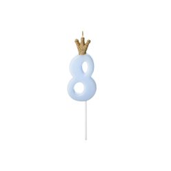   Szülinapi számgyertya koronával "8" világoskék