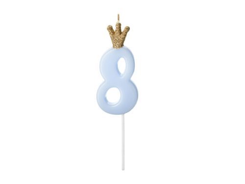 Szülinapi számgyertya koronával "8" világoskék