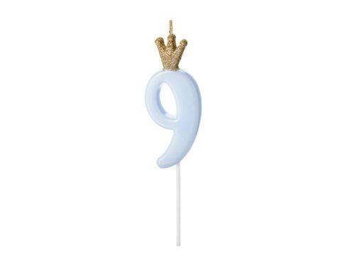 Szülinapi számgyertya koronával "9" világoskék