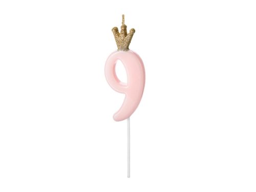 Szülinapi számgyertya koronával "9" rózsaszín