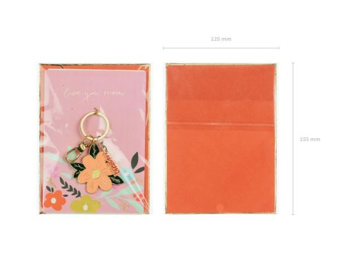 Üdvözlőlap kulcstartóval „Love You Mom”