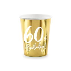 Papírpohár 60. Születésnapra Arany 220 ml (6 db)