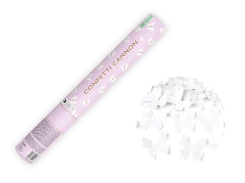 Konfetti ágyú fehér pillangók 40 cm