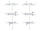 Süti dísz "Love, Sweet, Yum" ezüst (6 db) 