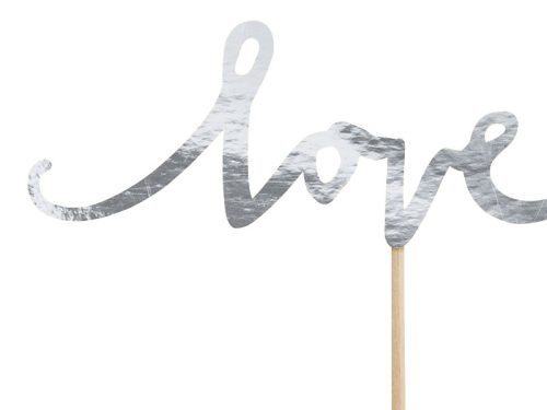 Süti dísz "Love, Sweet, Yum" ezüst (6 db) 