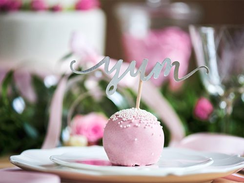 Süti dísz "Love, Sweet, Yum" ezüst (6 db) 