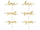 Süti dísz "Love, Sweet, Yum" arany (6 db)