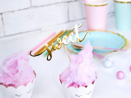 Süti dísz "Love, Sweet, Yum" arany (6 db)