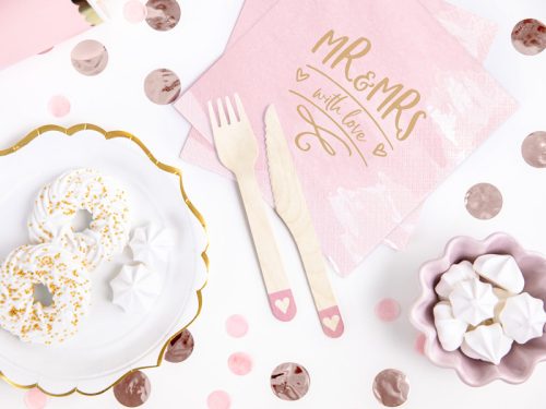 Fa evőeszközkészlet Szív mintával világos rózsaszín (18 db)