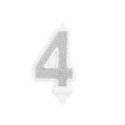 Szülinapi számgyertya "4" ezüst 7cm