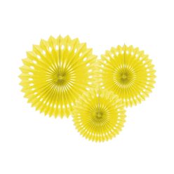 Rozetta papír dekoráció sárga 20-30cm (3 db)